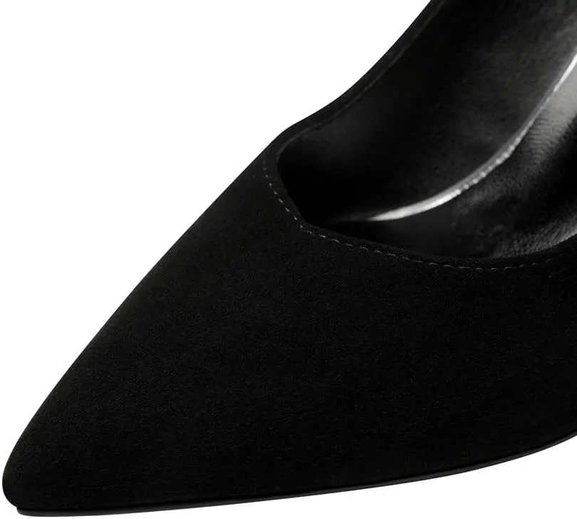 TinaCus Suede Leather Pointed Toe Handmade Fashion Decoration Women's Stiletto Mid Heels Slip On Pumps Shoes