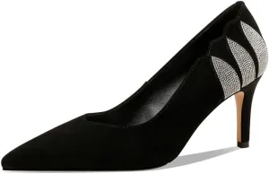 TinaCus Suede Leather Pointed Toe Handmade Fashion Decoration Women's Stiletto Mid Heels Slip On Pumps Shoes