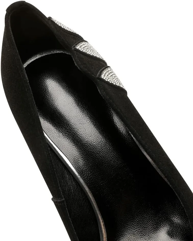 TinaCus Suede Leather Pointed Toe Handmade Fashion Decoration Women's Stiletto Mid Heels Slip On Pumps Shoes