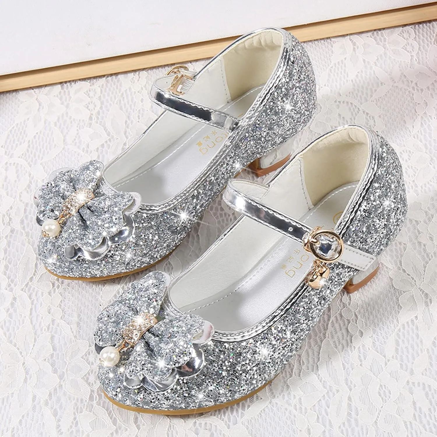 Toddler Girl Shoes,Little Kid Girls Dress Princess Shoes Sequins Bowknot Low Heels Party Dance Shoes 4-9 Years