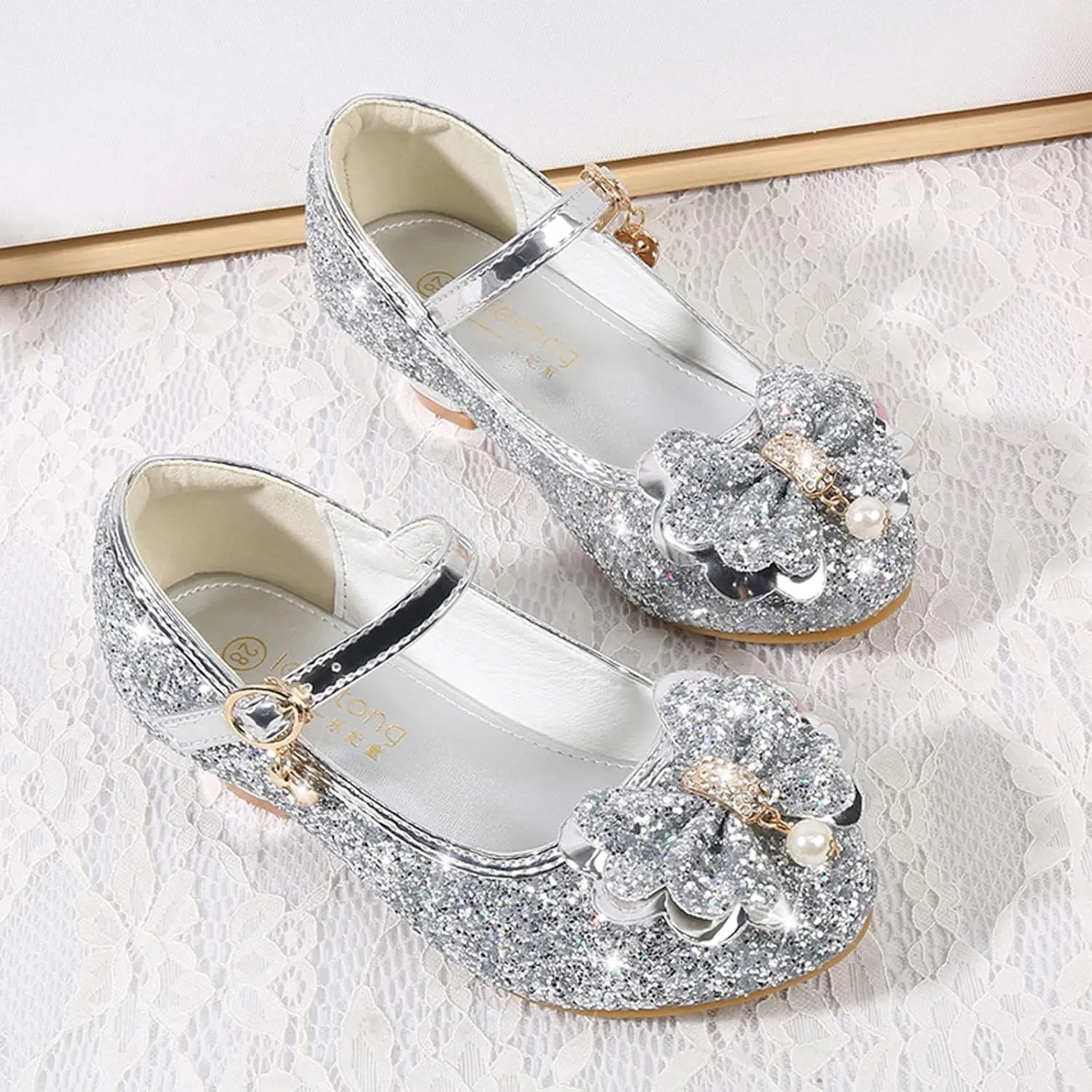 Toddler Girl Shoes,Little Kid Girls Dress Princess Shoes Sequins Bowknot Low Heels Party Dance Shoes 4-9 Years