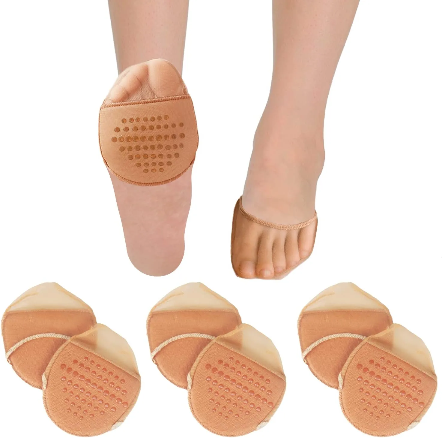 Triplewood 3 Pairs Women's Toe Topper Socks Non Slip Toe Cover No Show Half Socks with Cushion Pad