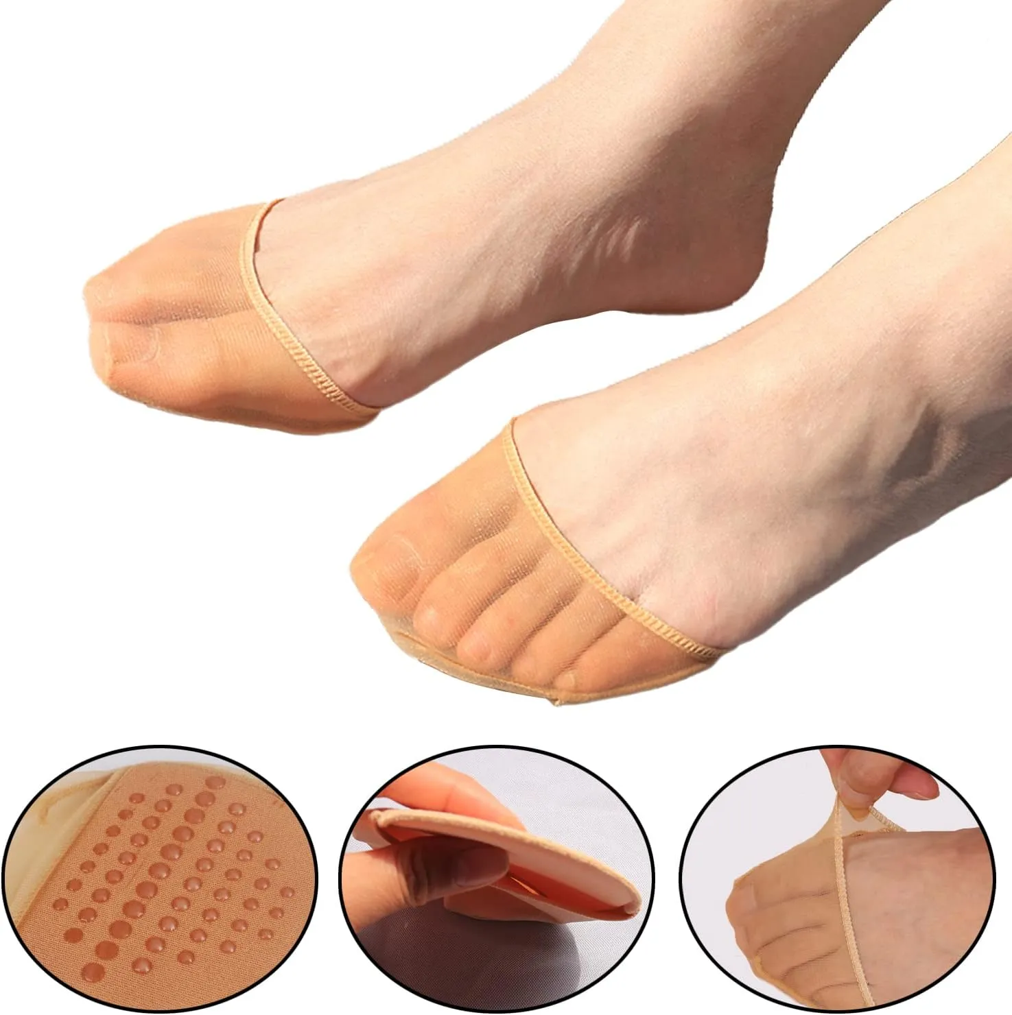 Triplewood 3 Pairs Women's Toe Topper Socks Non Slip Toe Cover No Show Half Socks with Cushion Pad