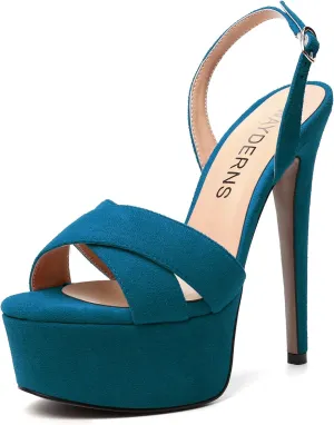 WAYDERNS Womens Suede Peep Toe Solid Buckle Ankle Strap Slingback Dress Platform Dating Stiletto High Heel Heeled Sandals 6 Inch
