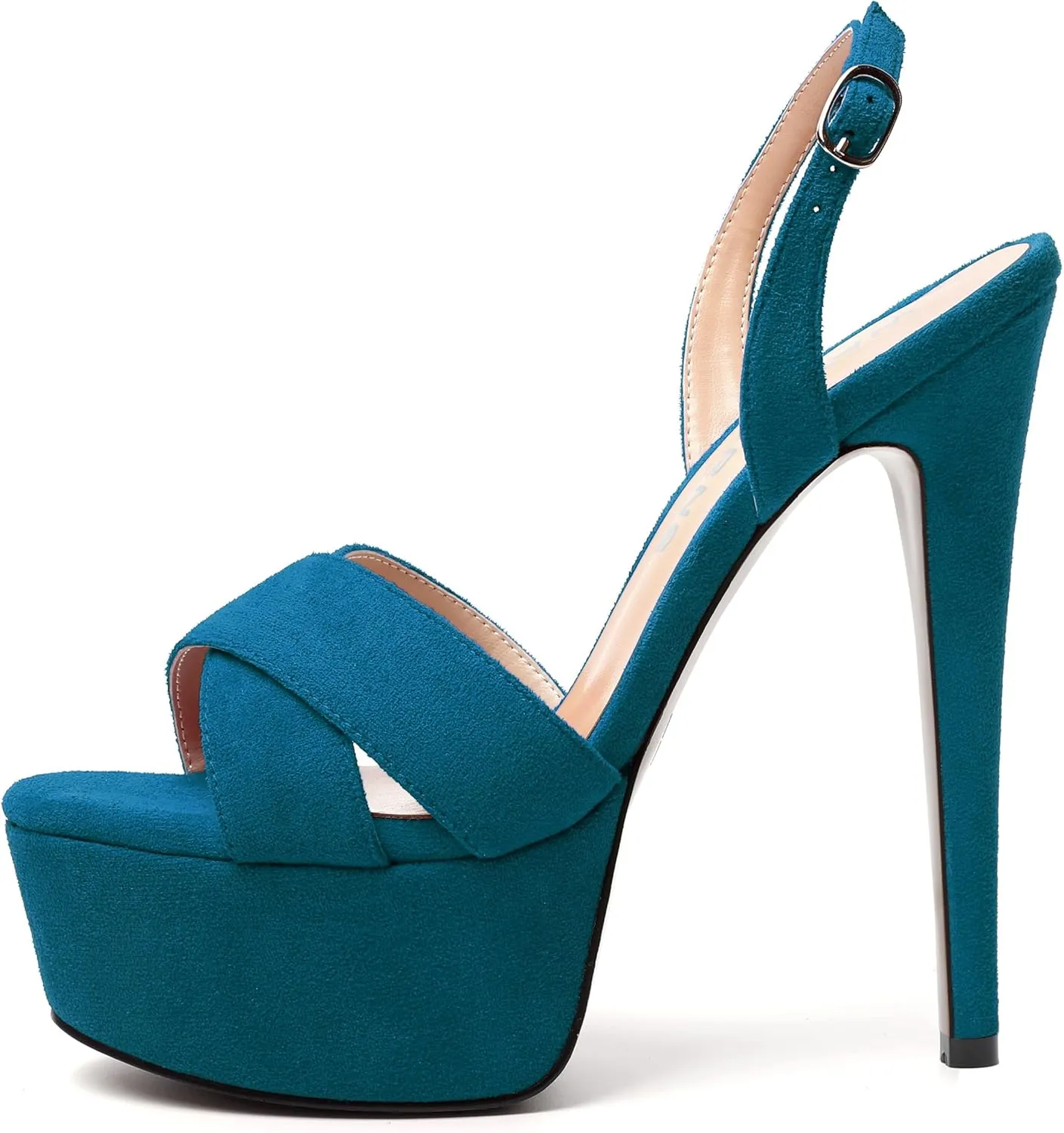 WAYDERNS Womens Suede Peep Toe Solid Buckle Ankle Strap Slingback Dress Platform Dating Stiletto High Heel Heeled Sandals 6 Inch