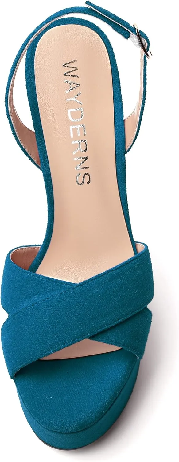 WAYDERNS Womens Suede Peep Toe Solid Buckle Ankle Strap Slingback Dress Platform Dating Stiletto High Heel Heeled Sandals 6 Inch
