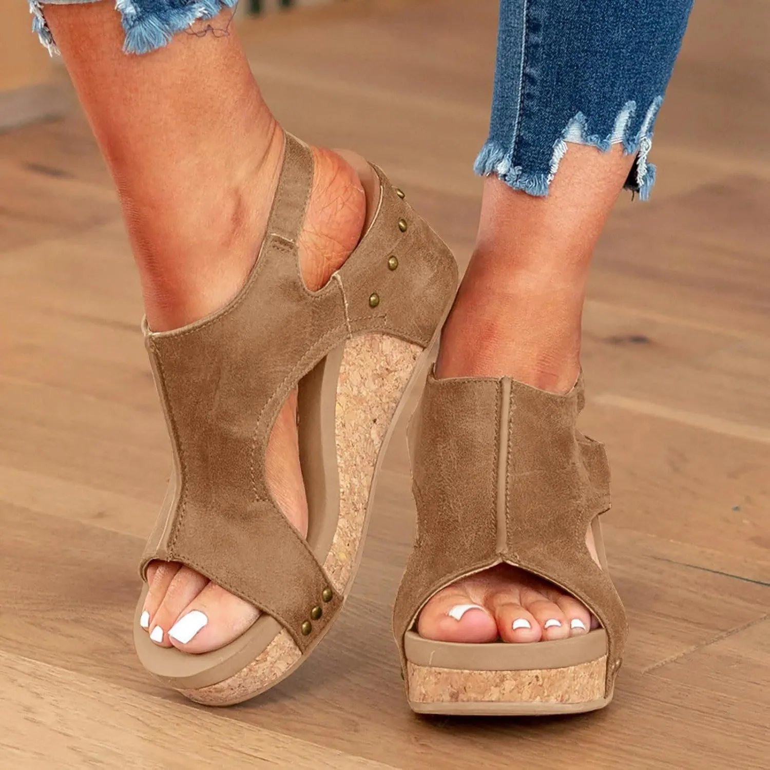 Wedge Sandals for Women 2025 Dressy Platform Sandals with Ankle Strap Open Toe Buckle Espadrilles Wedge Heels Boho Summer Beach Sandals Shoes Ladies Flats