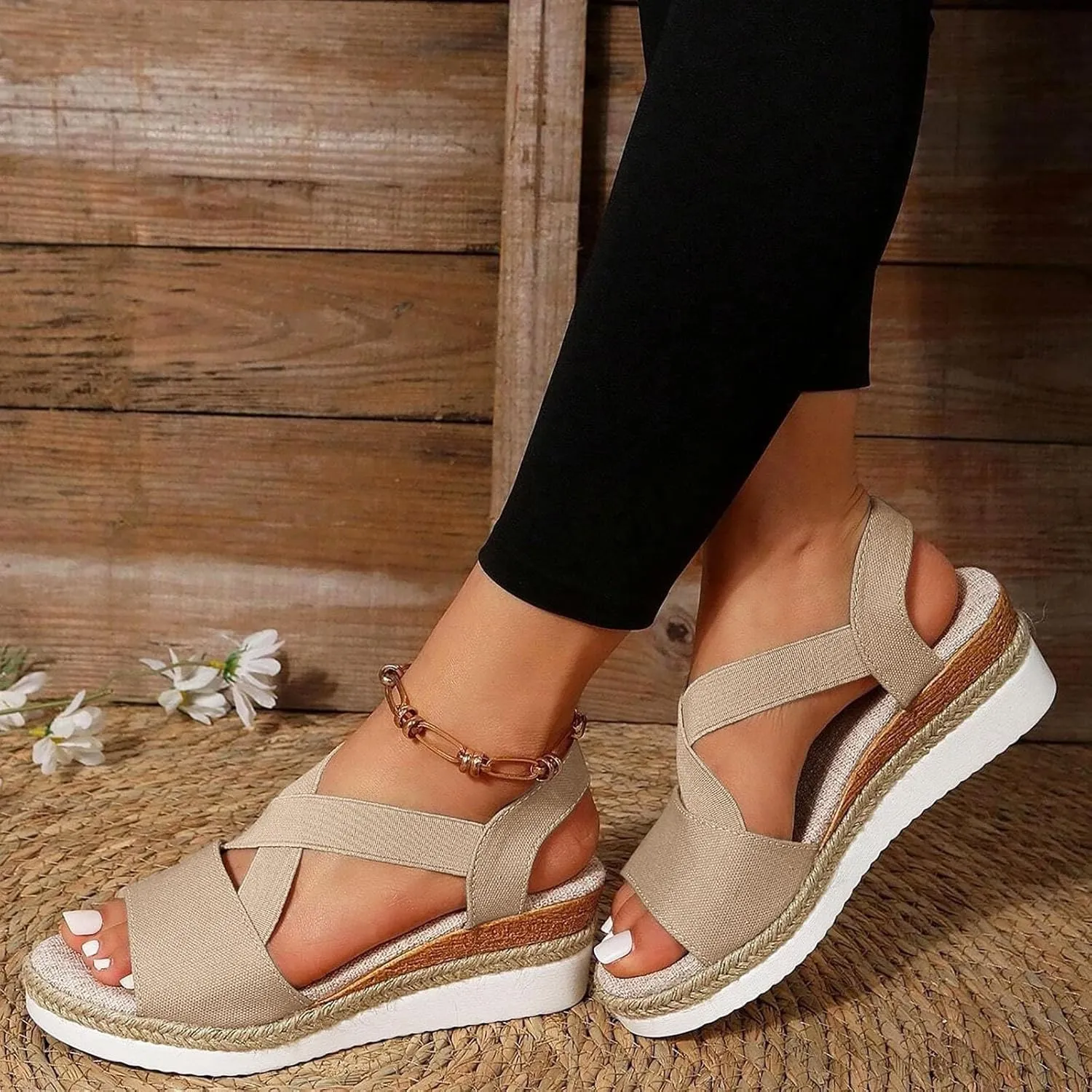 Wedge Sandals for Women Dressy Summer,Platform Wedges for Women,Womens Espadrilles Open Toe Sandals Comfortable Dressy Ankle Strap Slip On Sandals Orthopedic Sandals Casual
