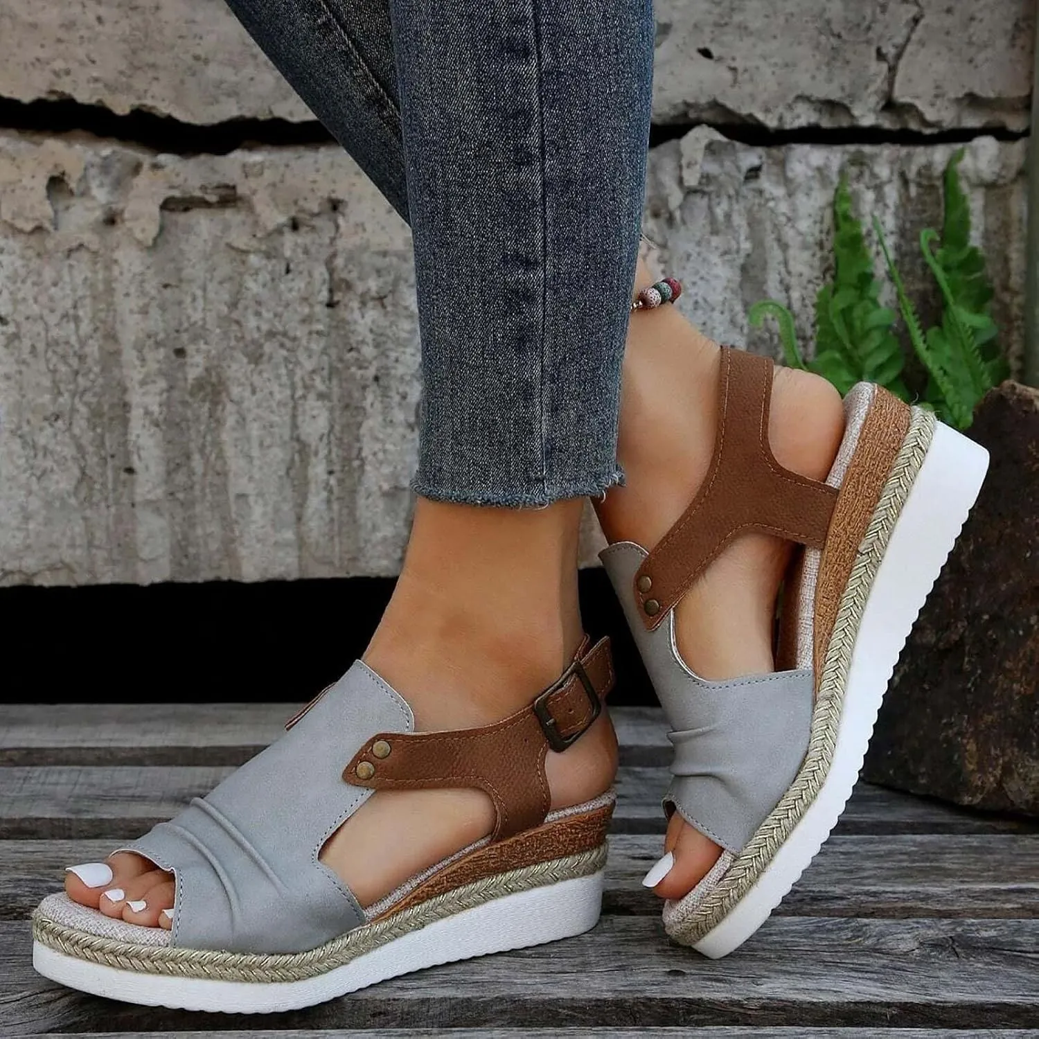 Wedge Sandals for Women Dressy Summer,Platform Wedges for Women,Womens Espadrilles Open Toe Sandals Comfortable Dressy Ankle Strap Slip On Sandals Orthopedic Sandals Casual
