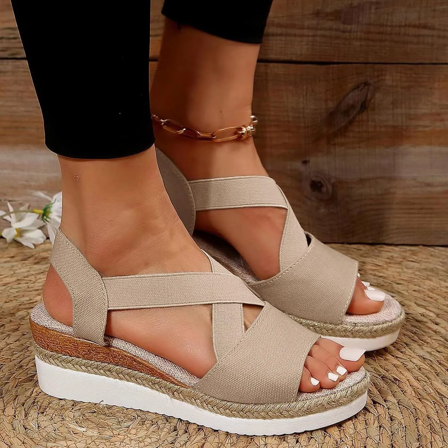 Wedge Sandals for Women Dressy Summer,Platform Wedges for Women,Womens Espadrilles Open Toe Sandals Comfortable Dressy Ankle Strap Slip On Sandals Orthopedic Sandals Casual