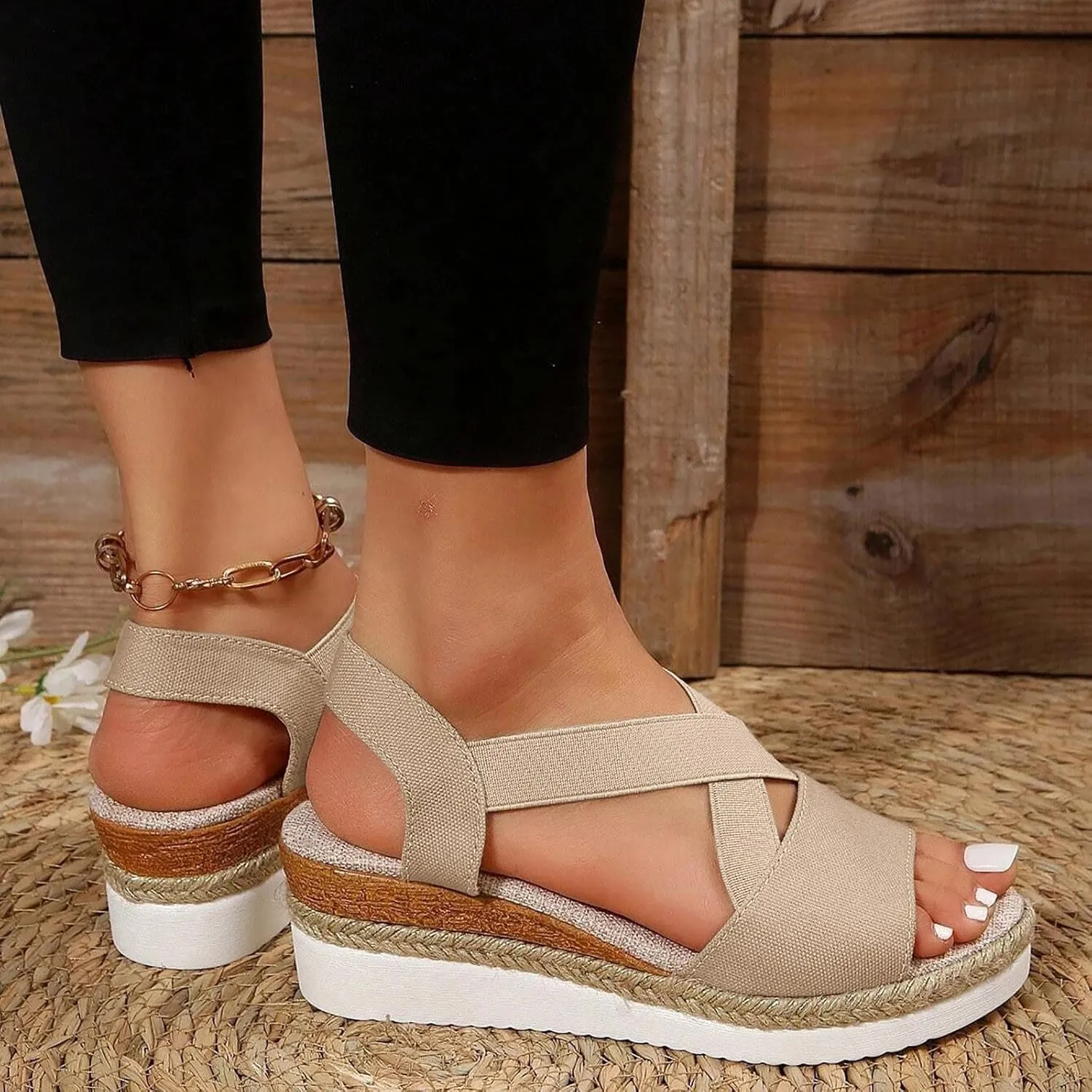 Wedge Sandals for Women Dressy Summer,Platform Wedges for Women,Womens Espadrilles Open Toe Sandals Comfortable Dressy Ankle Strap Slip On Sandals Orthopedic Sandals Casual