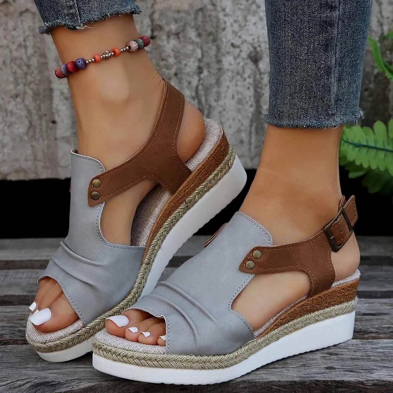Wedge Sandals for Women Dressy Summer,Platform Wedges for Women,Womens Espadrilles Open Toe Sandals Comfortable Dressy Ankle Strap Slip On Sandals Orthopedic Sandals Casual