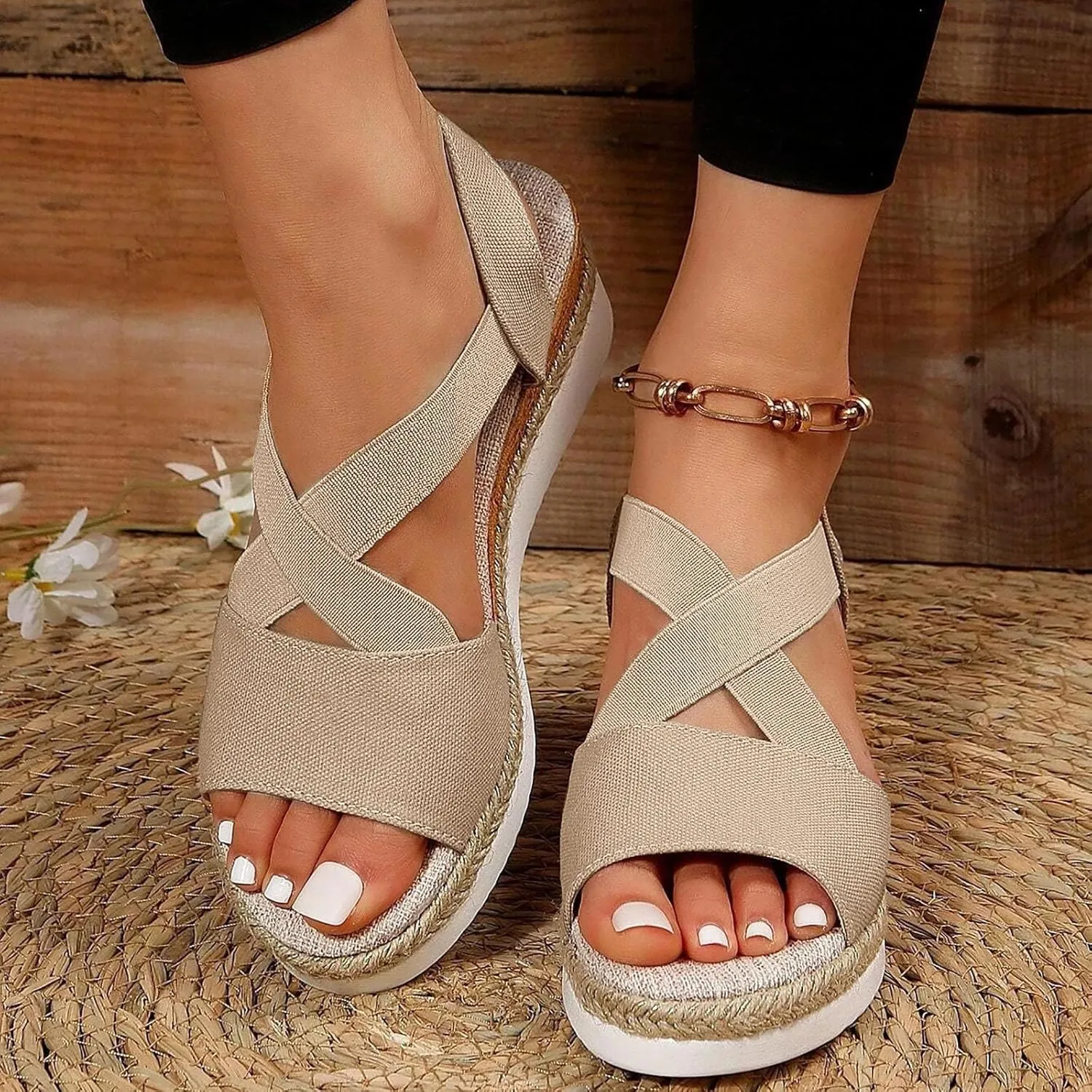 Wedge Sandals for Women Dressy Summer,Platform Wedges for Women,Womens Espadrilles Open Toe Sandals Comfortable Dressy Ankle Strap Slip On Sandals Orthopedic Sandals Casual