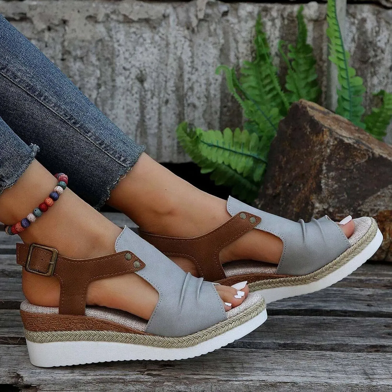 Wedge Sandals for Women Dressy Summer,Platform Wedges for Women,Womens Espadrilles Open Toe Sandals Comfortable Dressy Ankle Strap Slip On Sandals Orthopedic Sandals Casual