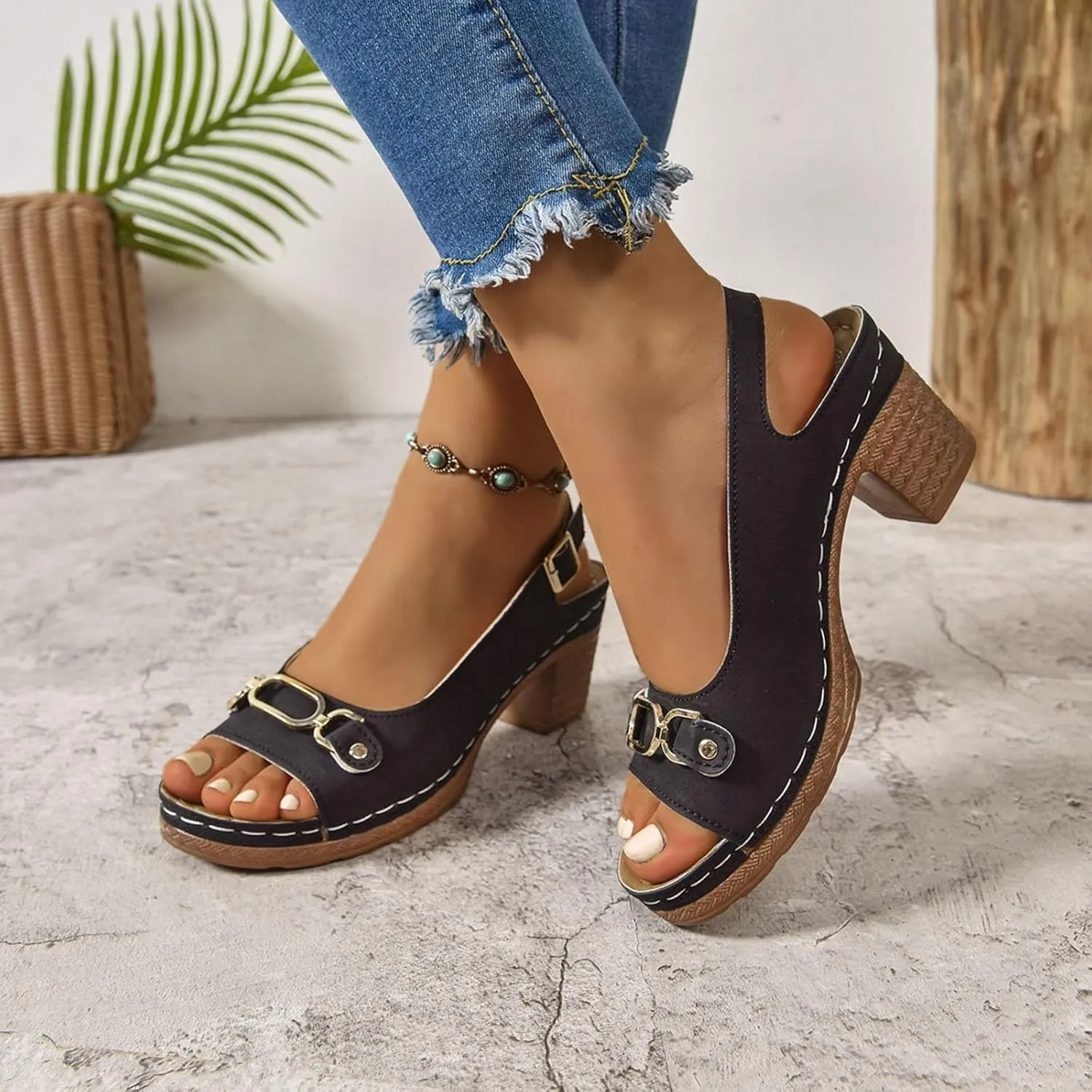 Wedge Sandals Women Peep Toe Hollow Out Slingback Platform Sandals Comfortable Ankle Strap Open Toe Low Heel Shoes Summer Dressy Vacation Beach Shoes