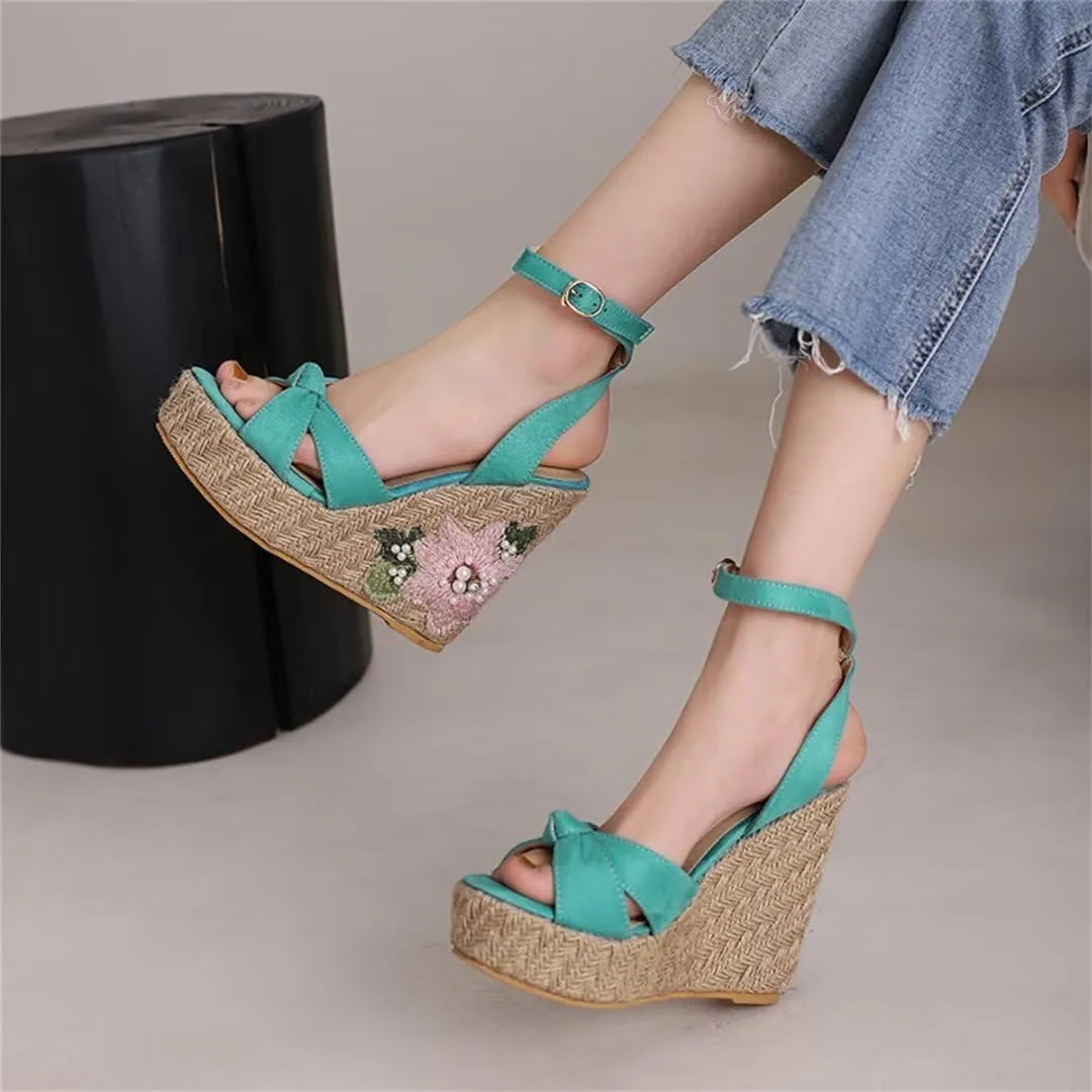 Wedge Summer Shoes Sandals For Women Platform Flip Flops Fashion Knitted Casual Party Shoes Female Large Size