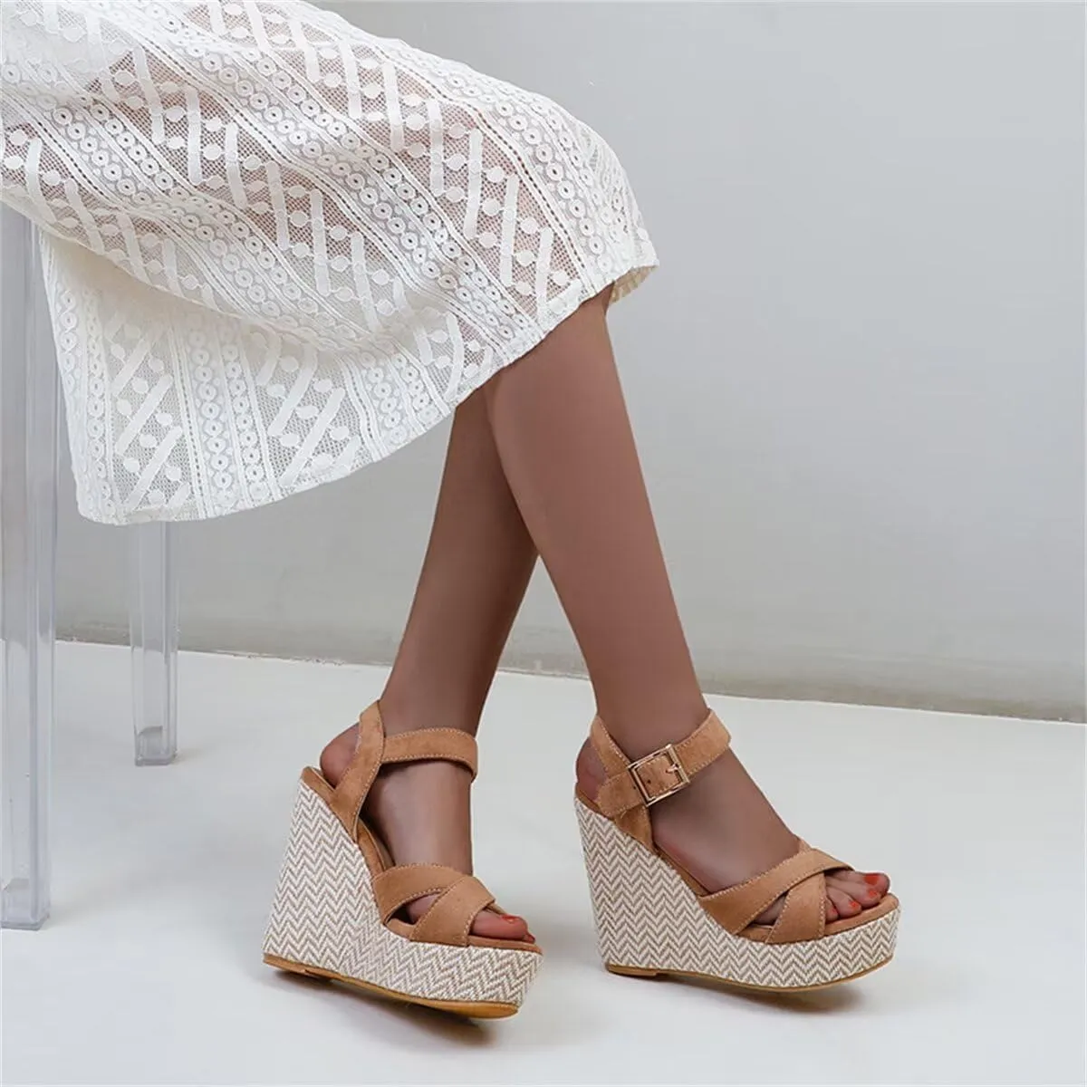 Wedge Summer Shoes Sandals For Women Platform Flip Flops Fashion Knitted Casual Party Shoes Female Large Size