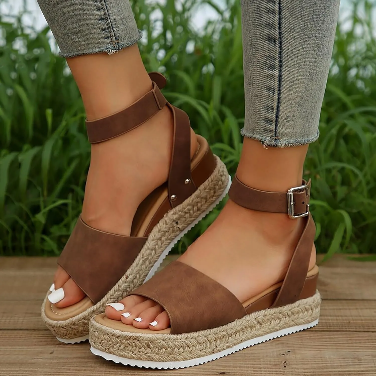 Wedges Heels for Women Dressy,Casual Open Toe Buckle Ankle Strap Comfortable Arch Support Platform Wedge Sandals Summer Beach Shoes