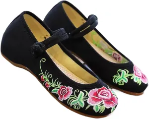 Women Cotton Fabric Ballet Flats Flower Embroidery Canvas Ballerinas Comfortable Casual Walking Shoes for Ladies