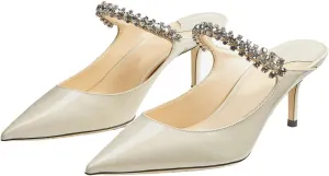 Women High Heeled Mules Crystal Embellished Strap Mules Pointed Toe Stiletto Heels Patent Leather Bridal Wedding Party Dress Shoes 5-13US