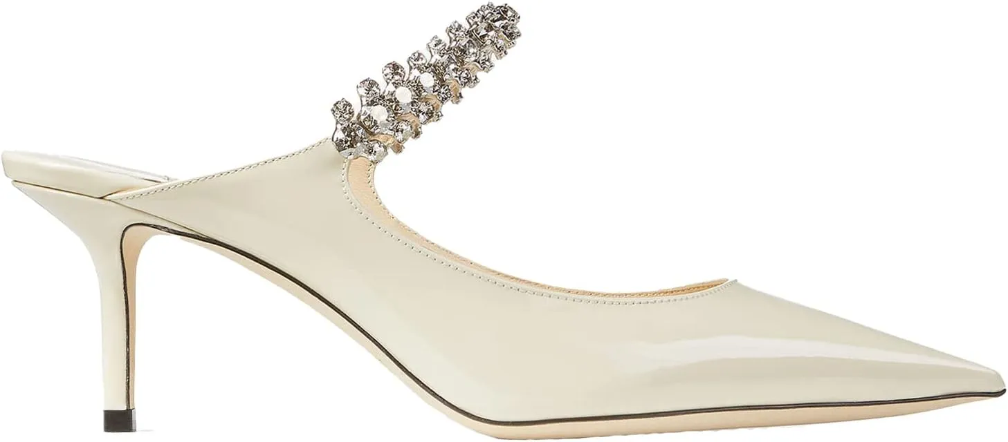 Women High Heeled Mules Crystal Embellished Strap Mules Pointed Toe Stiletto Heels Patent Leather Bridal Wedding Party Dress Shoes 5-13US