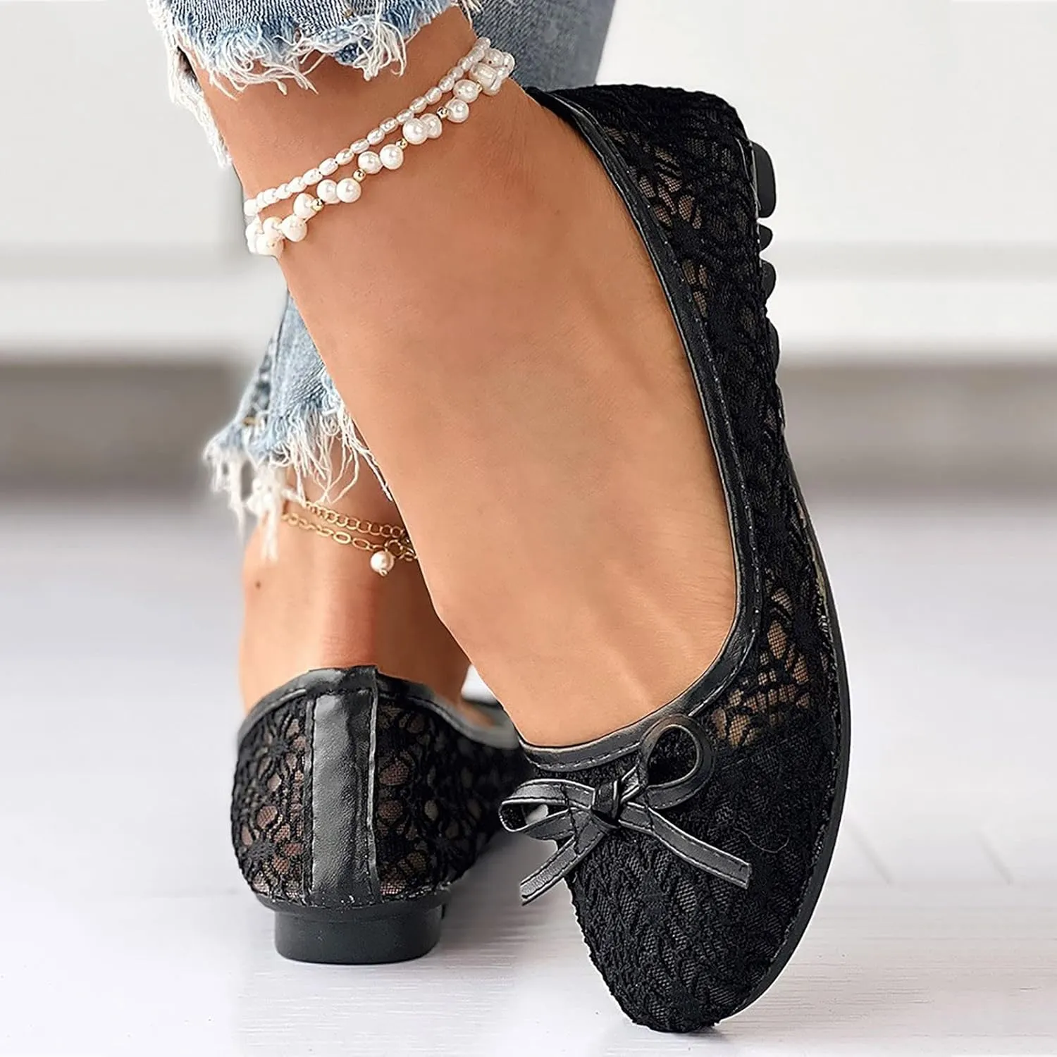 Women Hollow Embroidery Bowknot Front Work Loafers Casual Shoes Sandals Espadrille Nice Shoes for Women