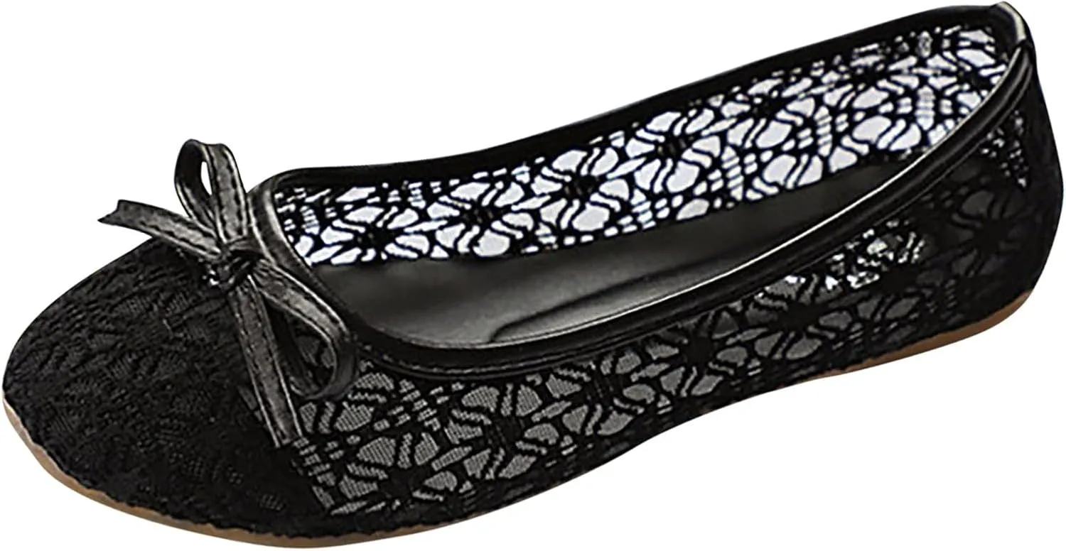 Women Hollow Embroidery Bowknot Front Work Loafers Casual Shoes Sandals Espadrille Nice Shoes for Women