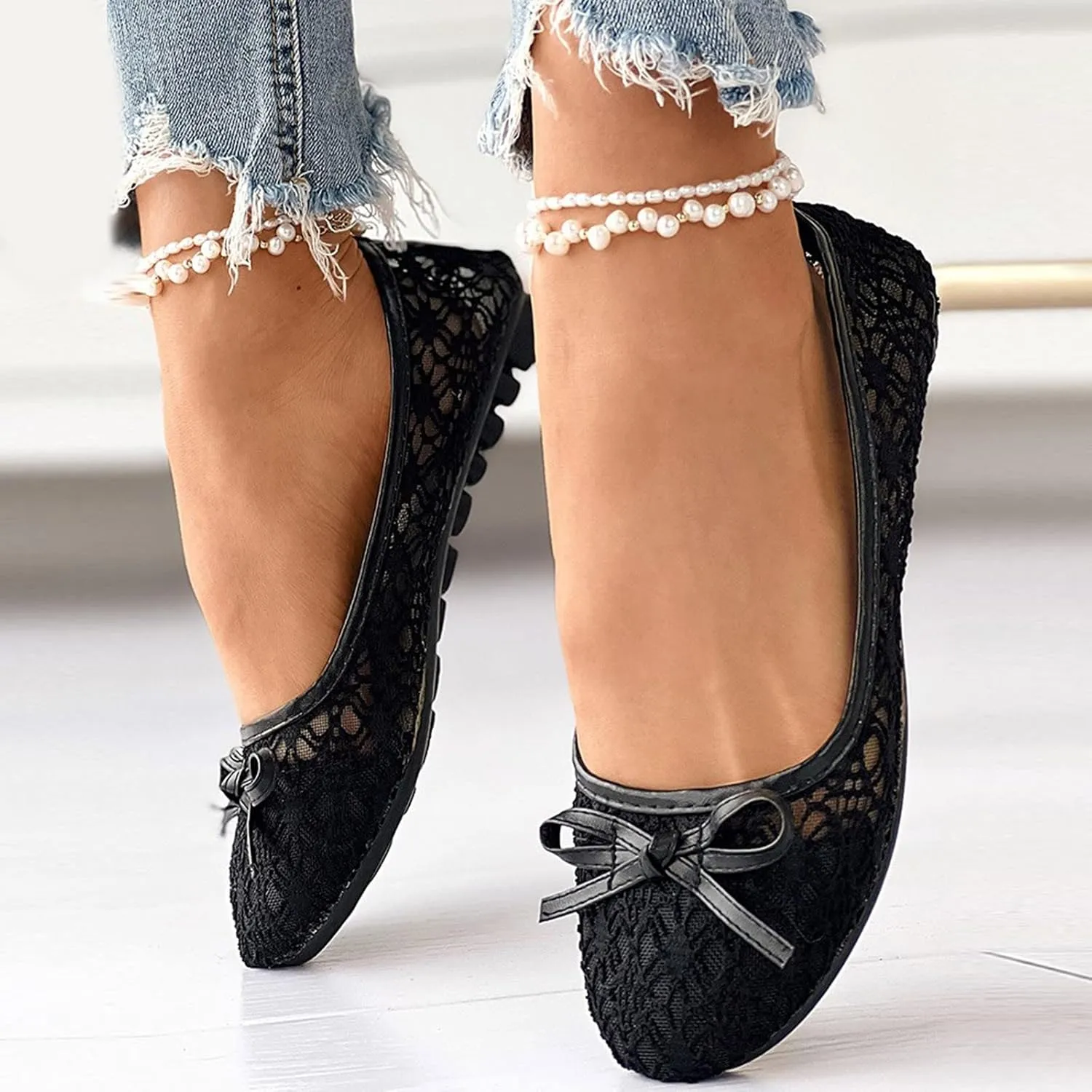 Women Hollow Embroidery Bowknot Front Work Loafers Casual Shoes Sandals Espadrille Nice Shoes for Women