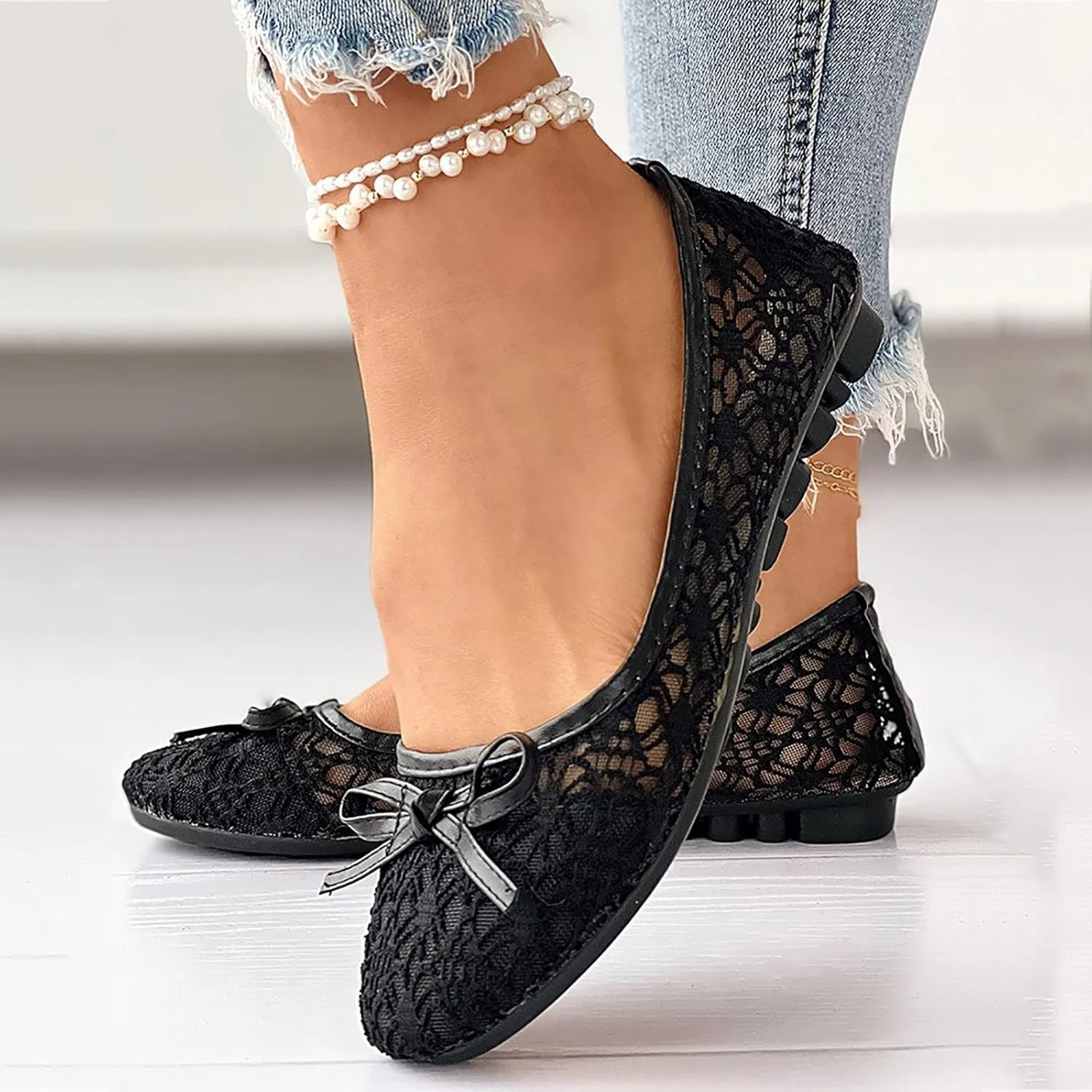 Women Hollow Embroidery Bowknot Front Work Loafers Casual Shoes Sandals Espadrille Nice Shoes for Women