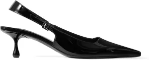 Women Slingback Kitten Heels Pointed Toe Low Stiletto Faux Patent Leather Dress Shoes for Wedding Office Party
