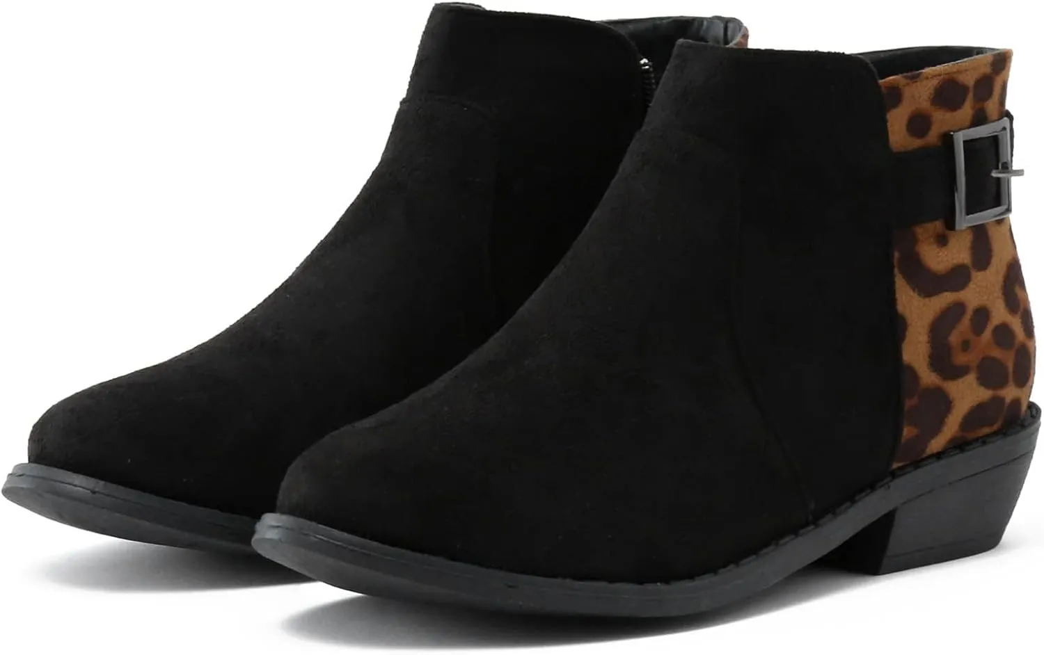 Women's Ankle Boots Low Stacked Chunky Heels Zipper Round Toe Slip on Chelsea Booties Winter Leopard Fashion Boots