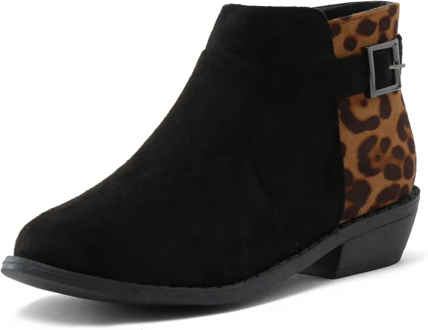 Women's Ankle Boots Low Stacked Chunky Heels Zipper Round Toe Slip on Chelsea Booties Winter Leopard Fashion Boots