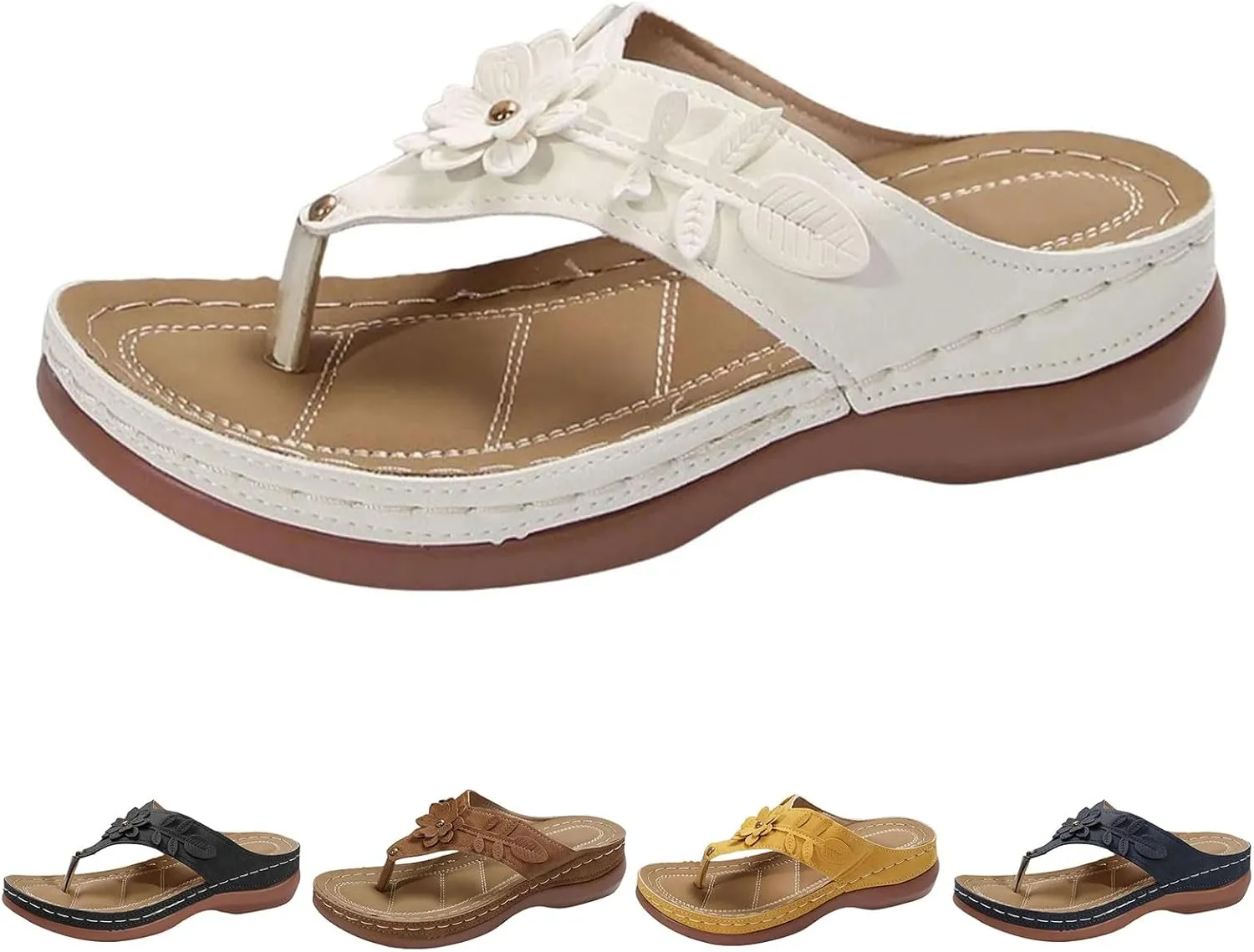 Womens Arch Support Soft Cushion Flip Flops Yoga Mat Comfortable Walking Thong Sandals Slip On Wedge Sandal Indoor Outdoor for Summer