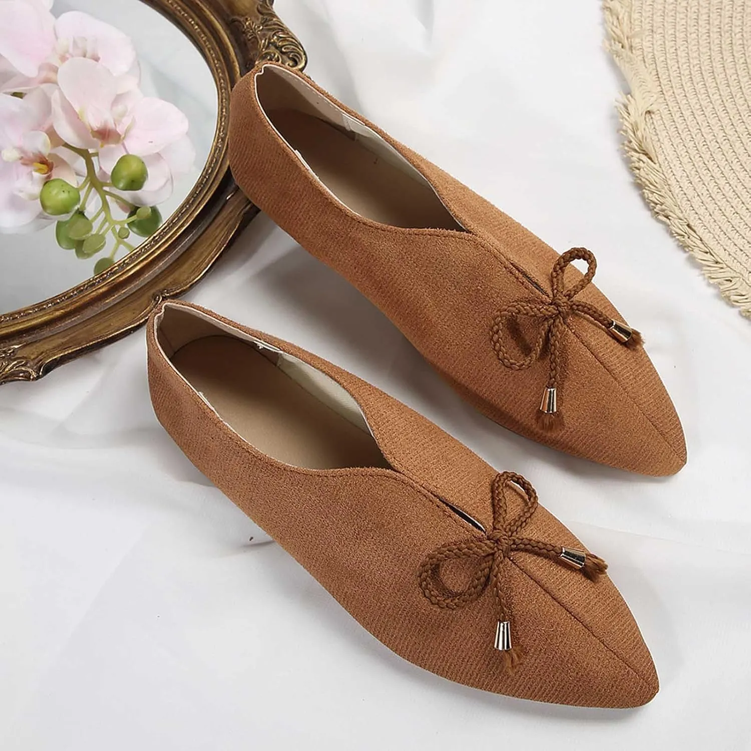 Women's Close Toe Cusp Sandal Drawstring Solid Trendy Pump Shoe Casual Slip on Summer Spring Comfy Flat