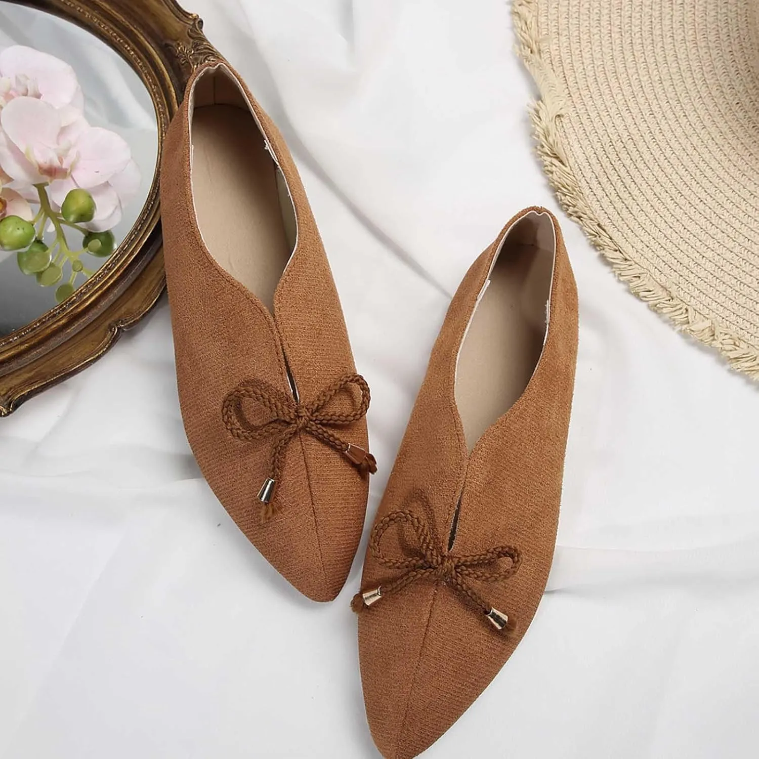Women's Close Toe Cusp Sandal Drawstring Solid Trendy Pump Shoe Casual Slip on Summer Spring Comfy Flat
