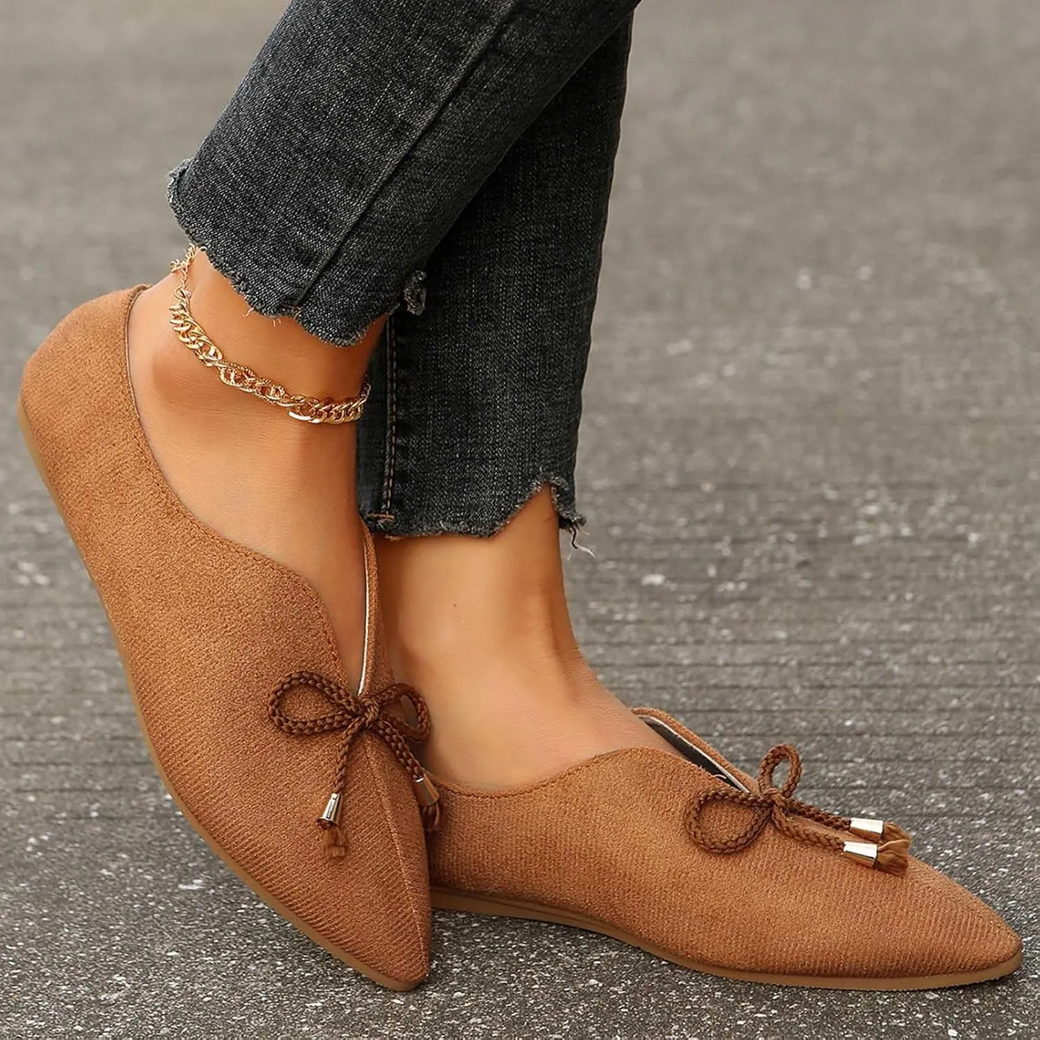 Women's Close Toe Cusp Sandal Drawstring Solid Trendy Pump Shoe Casual Slip on Summer Spring Comfy Flat