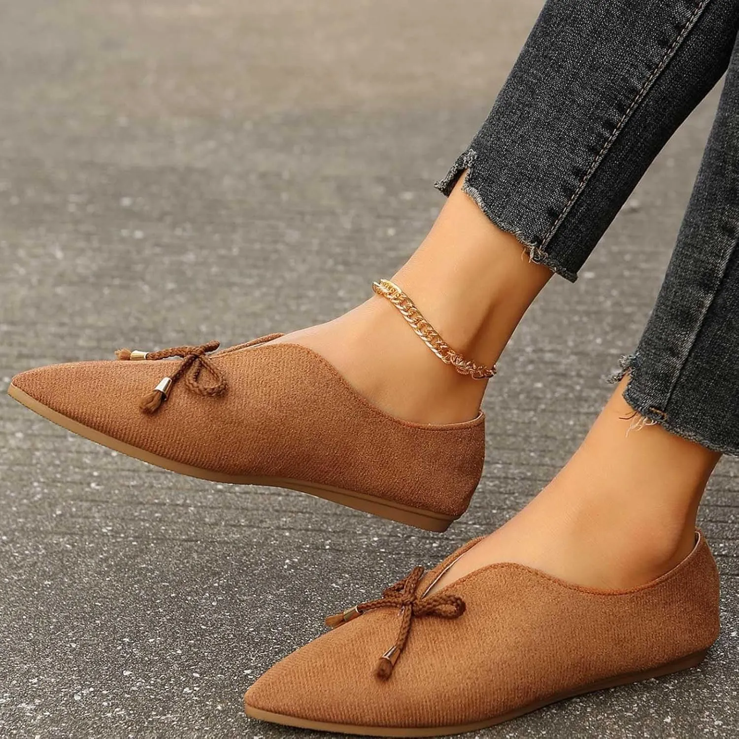 Women's Close Toe Cusp Sandal Drawstring Solid Trendy Pump Shoe Casual Slip on Summer Spring Comfy Flat