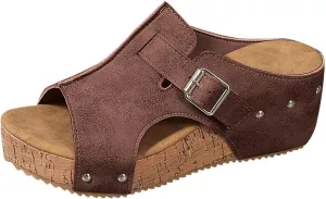 Women's Cork Platform Wedge Heels Sandals Dressy 2025 Casual Boho Summer Beach Walking Womens Wide Width Sandals with Arch Support Beach Walking Fashion Summer Vacation Slip On Casual Dressy Shoes