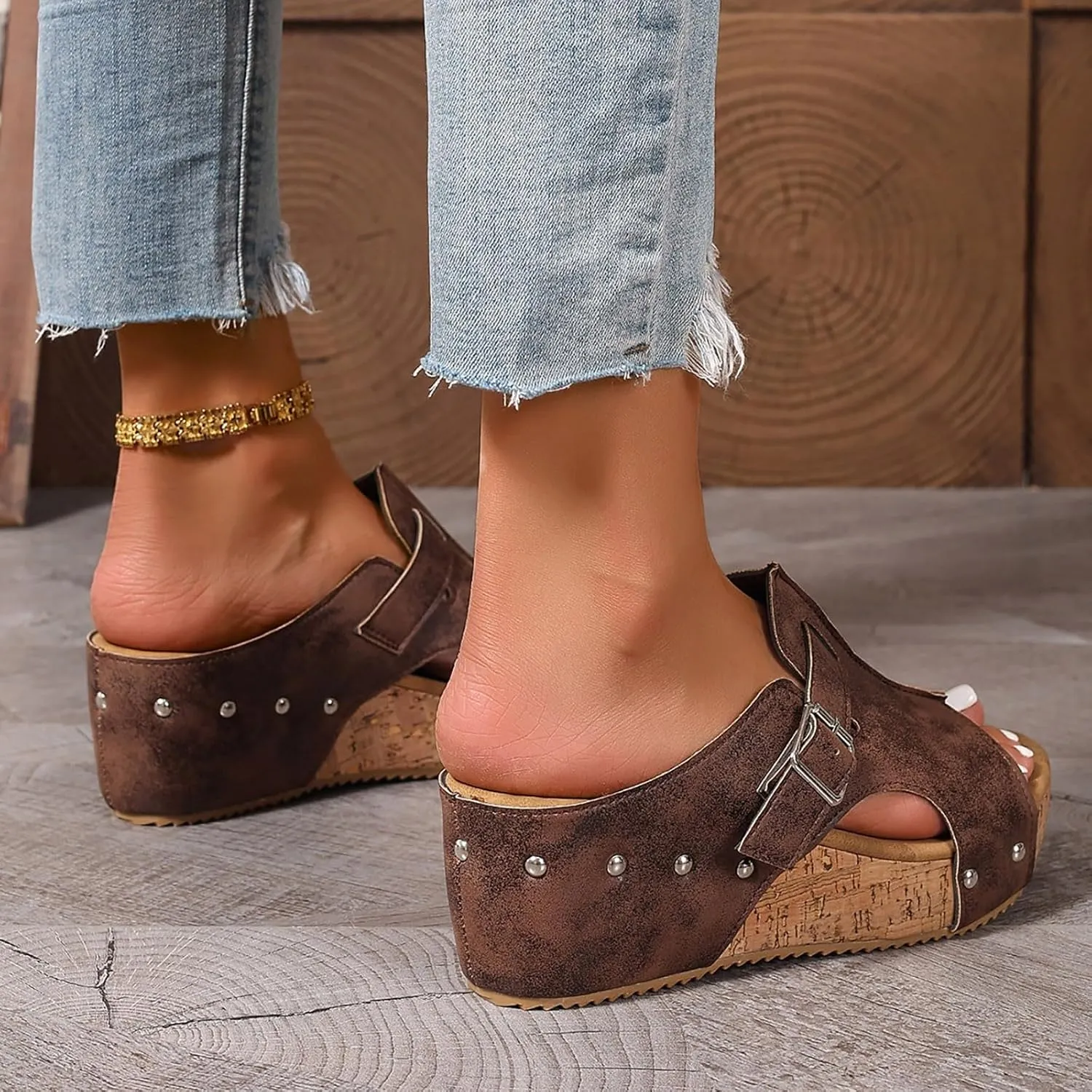 Women's Cork Platform Wedge Heels Sandals Dressy 2025 Casual Boho Summer Beach Walking Womens Wide Width Sandals with Arch Support Beach Walking Fashion Summer Vacation Slip On Casual Dressy Shoes