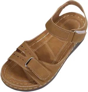 Women's Double Hook and Loop Sandals Solid Thick Strappy Summer Shoes Simple Casual Open Toe Sandal Vacation Flat