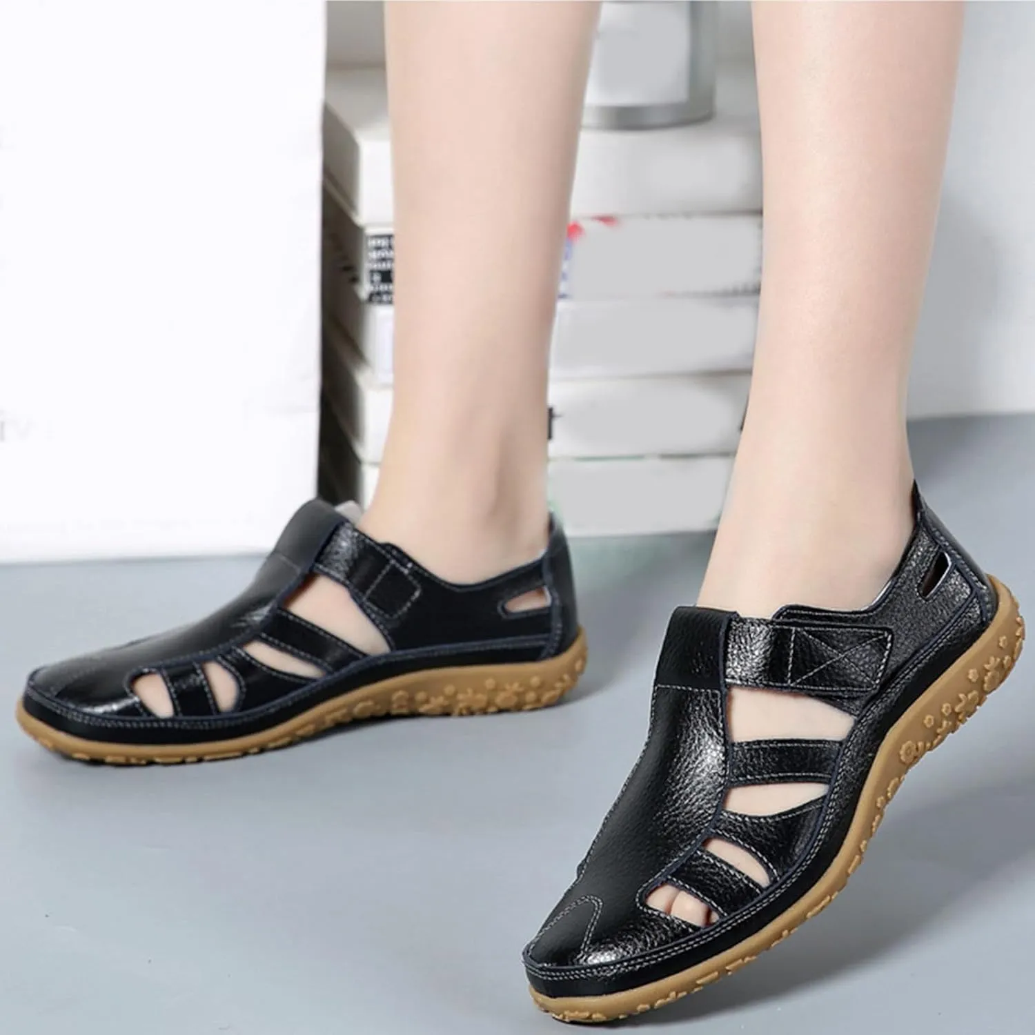 Womens Fashion Summer Boho Flat Non Slip Sandals Closed Toe Ankle Strap Beach Casual Shoes Boho Strappy Gladiator Sandals