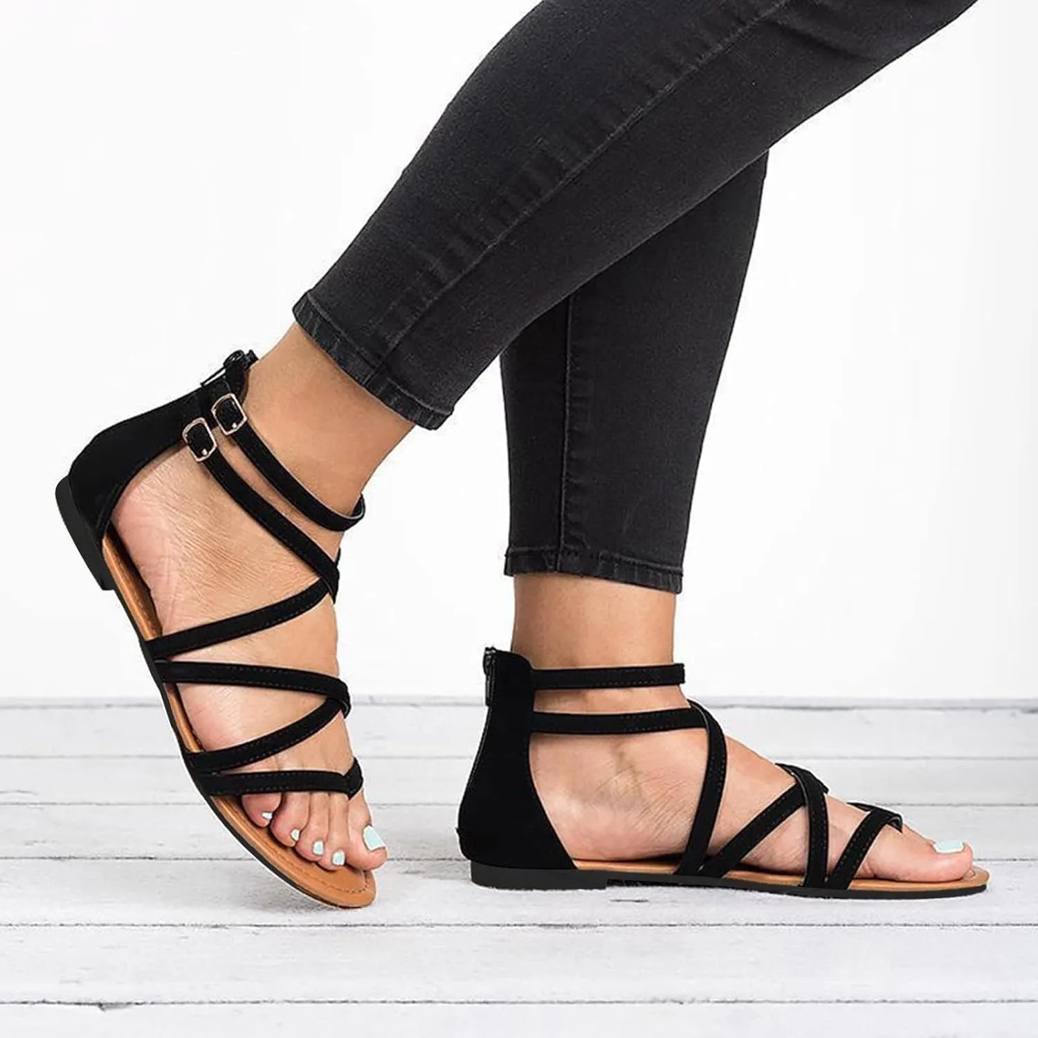 Womens Gladiator Strap Sandals Elastic Strappy String Thong Ankle Strap Flip Flops Bungalow Sandal Summer Beach Shoes