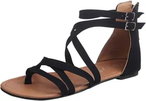 Womens Gladiator Strap Sandals Elastic Strappy String Thong Ankle Strap Flip Flops Bungalow Sandal Summer Beach Shoes
