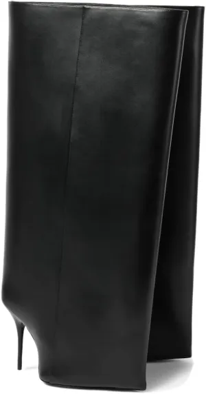 Women's Knee-High Stiletto Heel Leather Boots Square Toe Sleek Modern Design for Statement Looks Fashion Boots for Women Party, Night Out, and Daily Wear