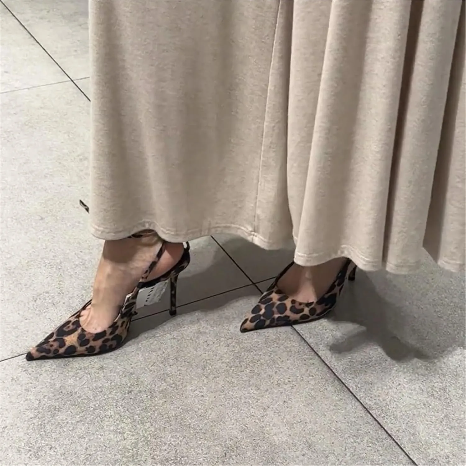 Women's Leopard Pointed Toe Stiletto Heels Ankle Strap Closed Toe Sandals Wedding Party Dress Shoes