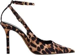 Women's Leopard Pointed Toe Stiletto Heels Ankle Strap Closed Toe Sandals Wedding Party Dress Shoes