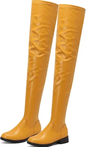 Women's Over Knee High Boots, Women's Large Size Over The Knee Boots Round Toe Flat Soled Fashion Boots Patent Leather Tight Thigh Boots Heel Height 3.5CM