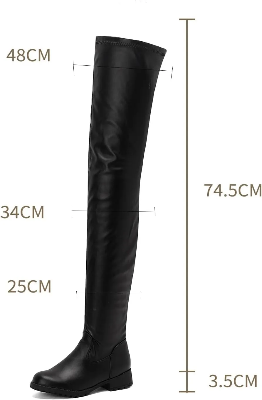Women's Over Knee High Boots, Women's Large Size Over The Knee Boots Round Toe Flat Soled Fashion Boots Patent Leather Tight Thigh Boots Heel Height 3.5CM