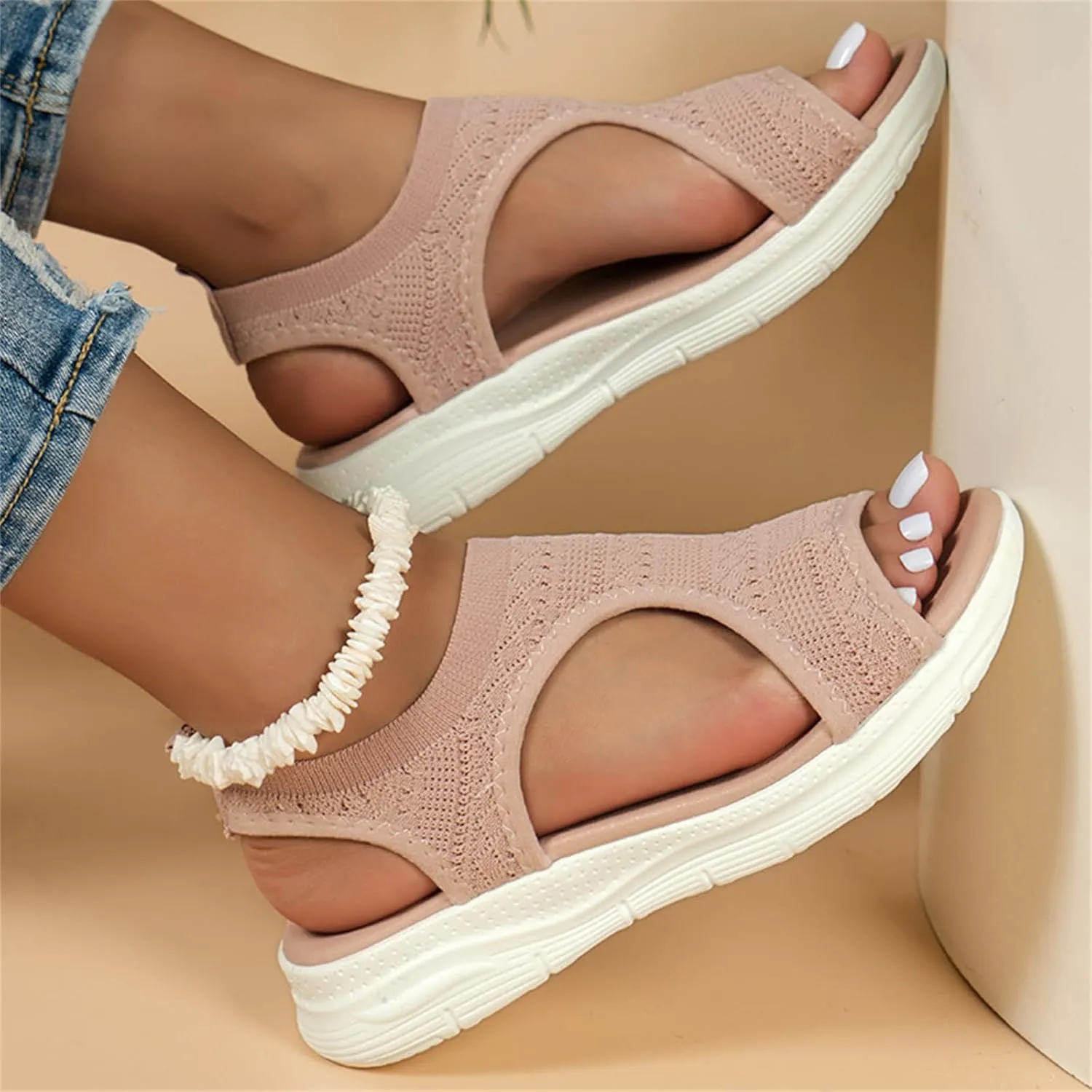 Womens Sandals Comfortable Dressy Arch Support Orthopedic Wedge Heel Slip On Open Toe Casual Summer Orthotic Shoes