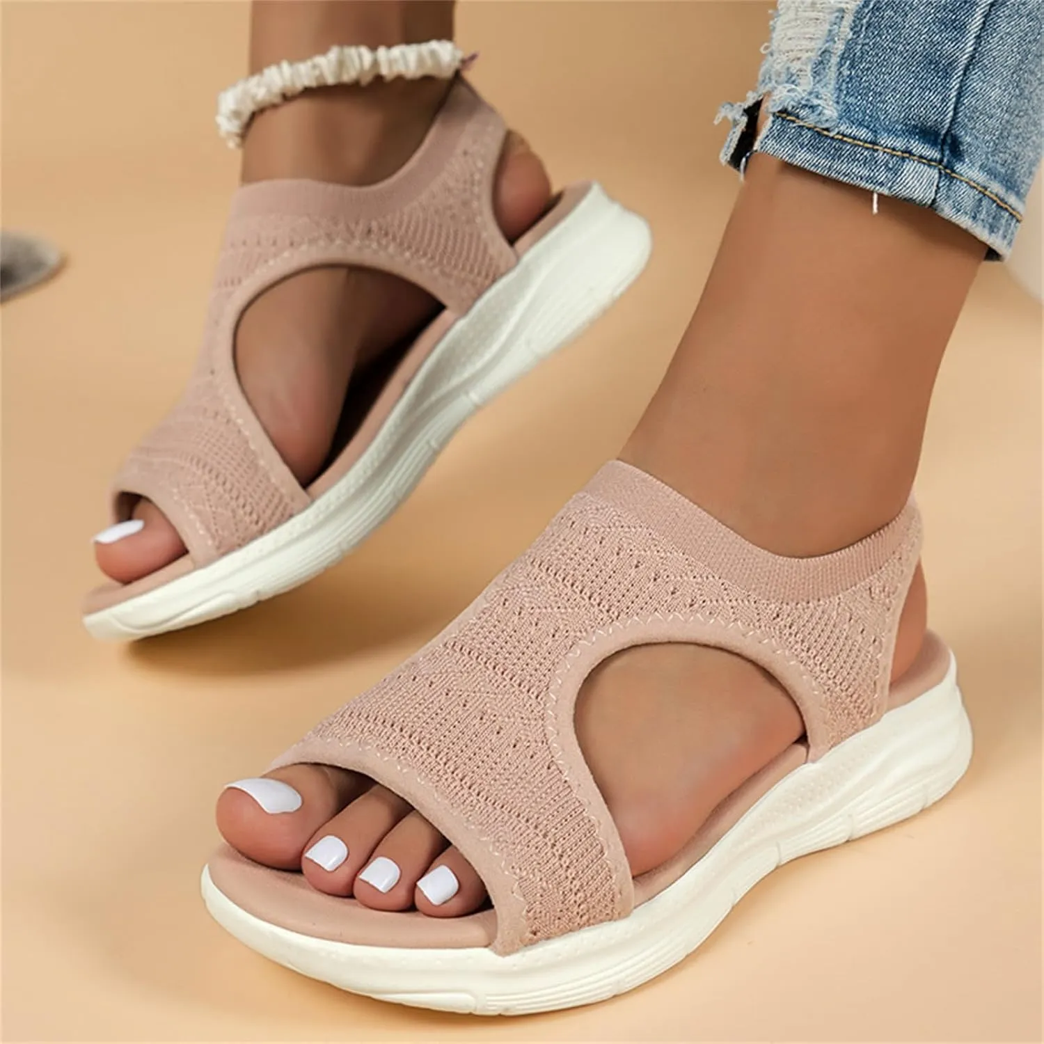 Womens Sandals Comfortable Dressy Arch Support Orthopedic Wedge Heel Slip On Open Toe Casual Summer Orthotic Shoes